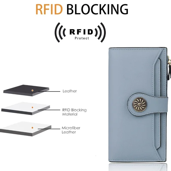 Leather. Stylish Blue Wallet with Gold Accent. Large capacity - Picture 5 of 8